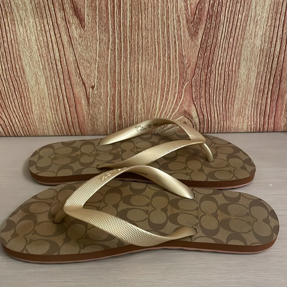 COACH Women's Gold Logo Flip Flop Sandals - Picture 5 of 11